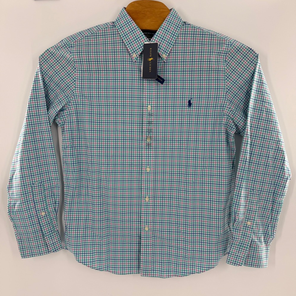 Polo Ralph Lauren‎ Mens Slim Fit Performance Plaid Button Down Shirt Purple L